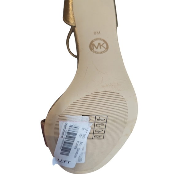 Michael Michael Kors Izzy Pale Gold Metallic Leather Heeled Sandals Size 8 - Picture 14 of 14